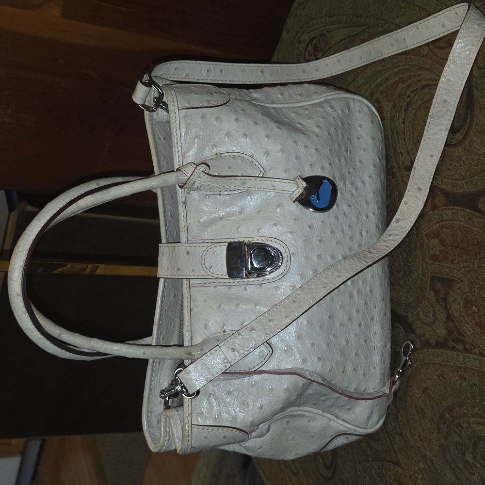 Dooney & Bourke White Ostrich-Embossed Leather Crossbody Satchel